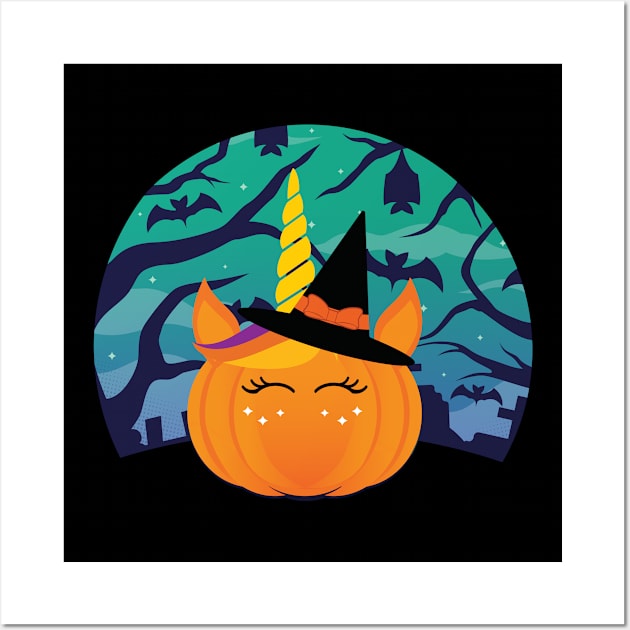 Pumpkin Unicorn Cute Wall Art by MGO Design